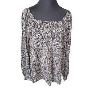 Black & White spots With Square Neck Peasant Blouse Old Navy L Boho Puff Sleeve